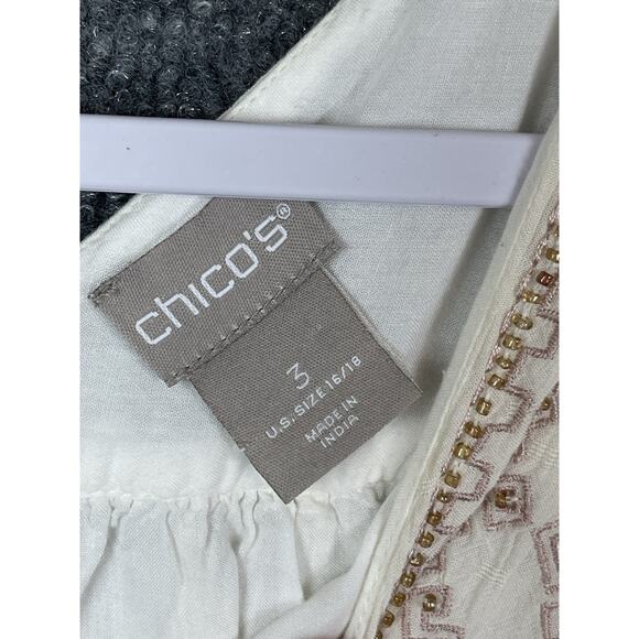 Chico's Blouse Women's Size 3 16/18 Cream Color Embroidered Beading Boho Lagon - Picture 10 of 10